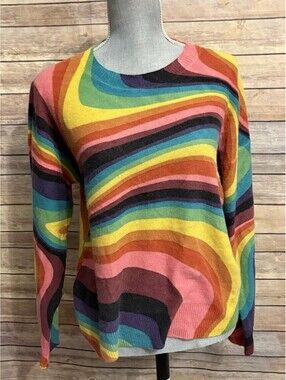 27 Miles Malibu Rainbow Swirl Pullover Trippy Chic Large Cashmere Psychedelic